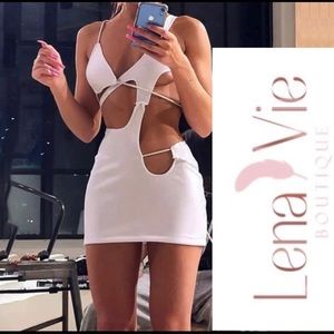 Rincón White Rope Tie Pekaboo Mini Dress, Special Occasion White Beach Mini